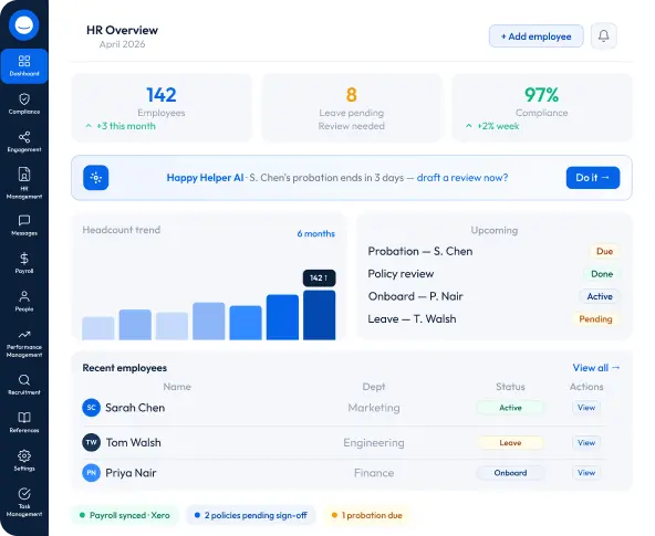 HR software dashboard interface